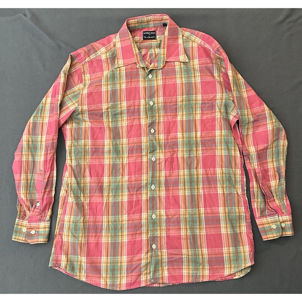 Vintage Gitman Bros Made in USA Plaid Long Sleeve Button Shirt Mens L Casual
